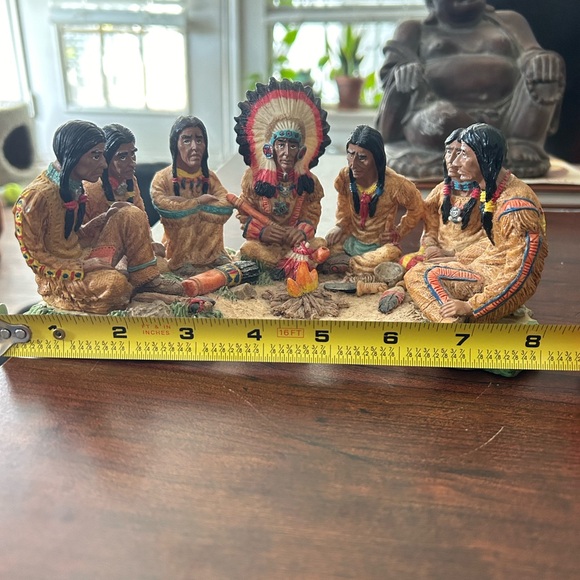 Beautiful Painted Sculpture of Native
Americans Sitting Around Camp Fire - Picture 2 of 4
